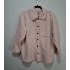 Talbots Sz M Pink Fleece Jacket Collared Petite Cozy Warm Layering